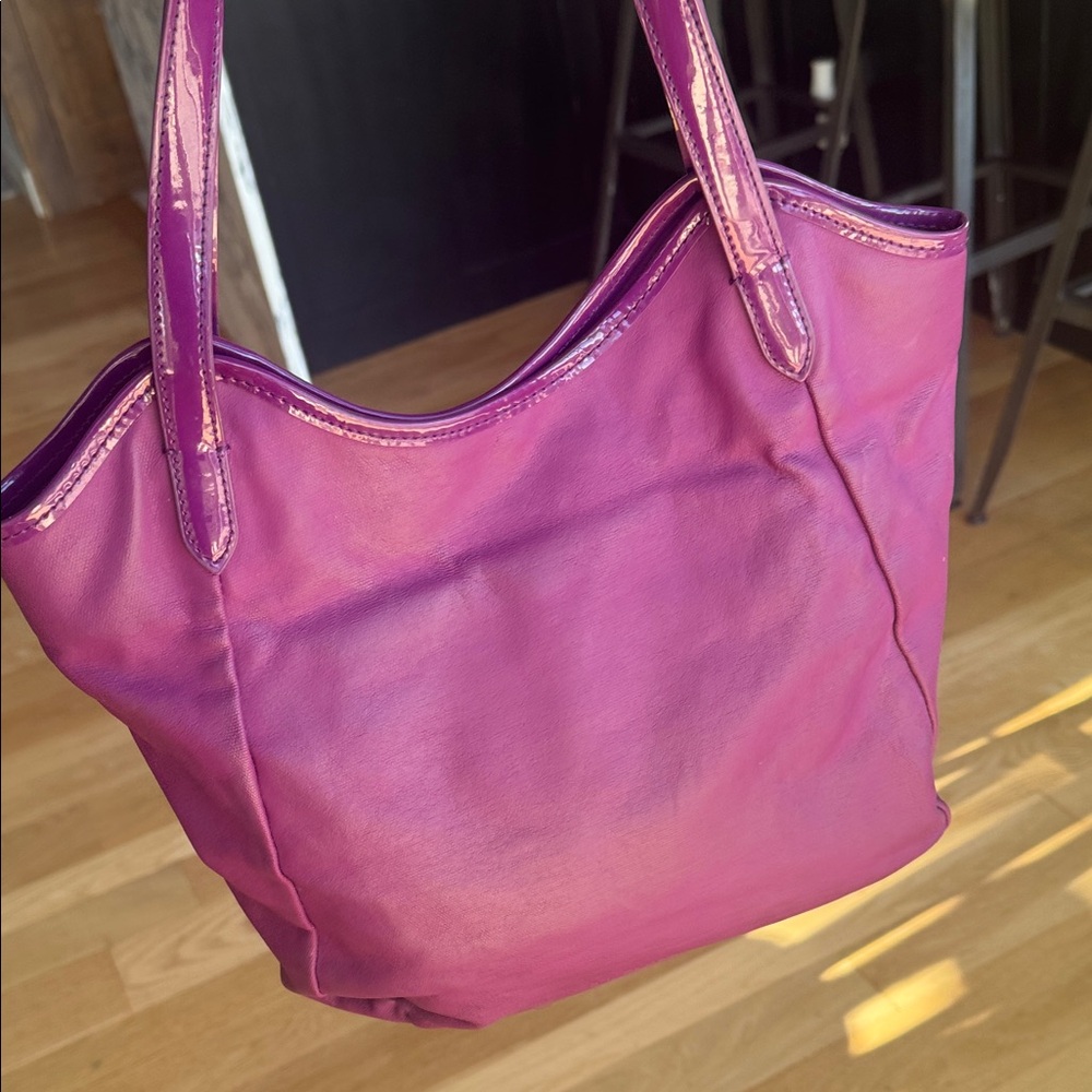 Tory Burch Purple Logo Coated Canvas Tote Bag Hobo - Picture 3 of 14